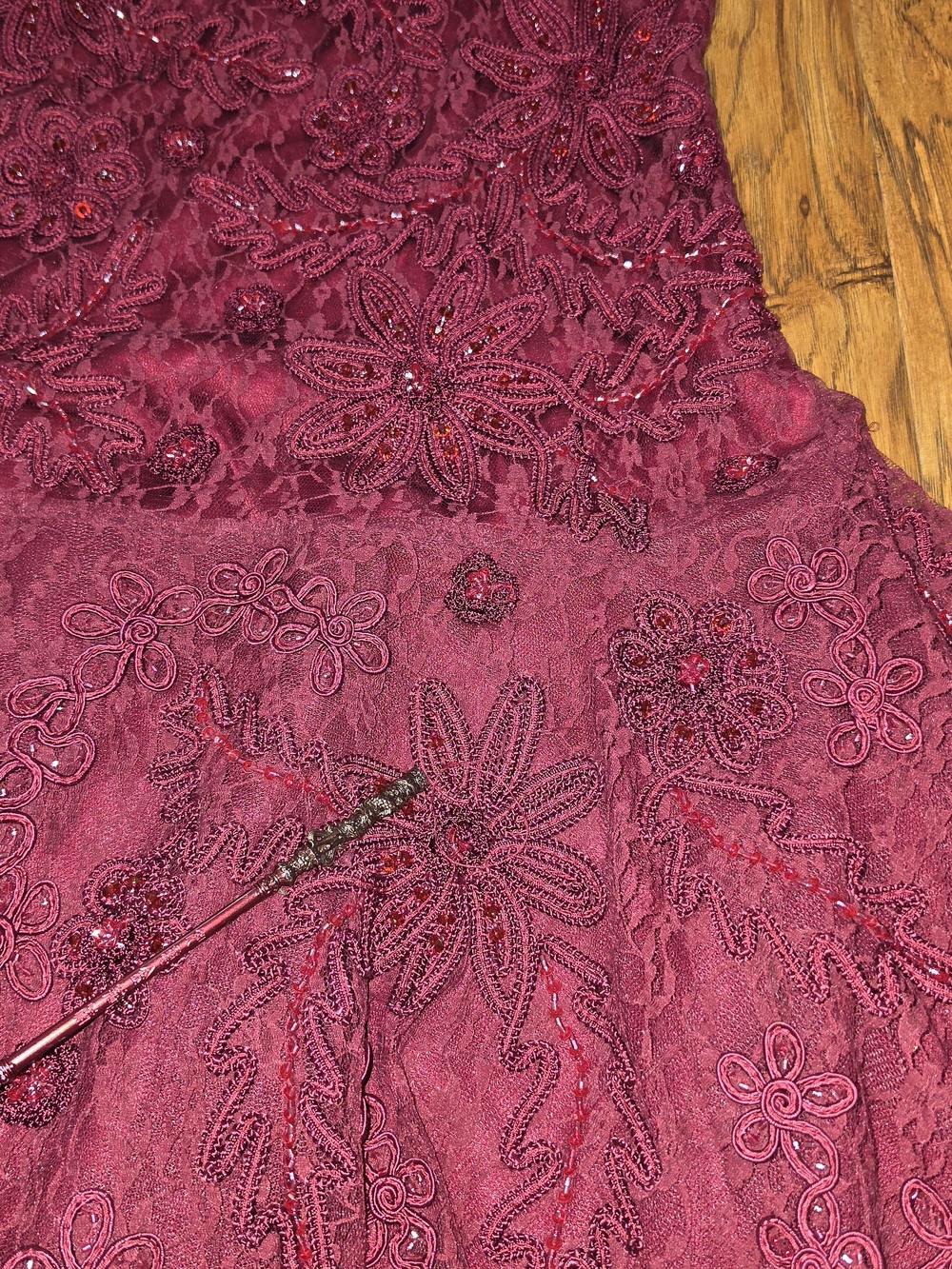 Sue Wong Nocturne Lace Sequin Beaded Evening Cocktail Dress Burgundy Womens Sz12 - Picture 5 of 9